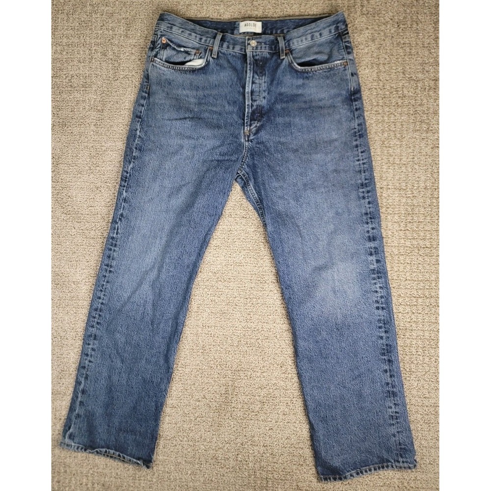 AGOLDE Jeans Women 34x30 Blue Fran Low Slung Straight Force Relaxed‎ Buttonfly